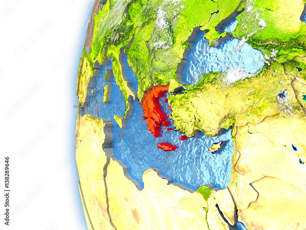 Greece on model of Earth