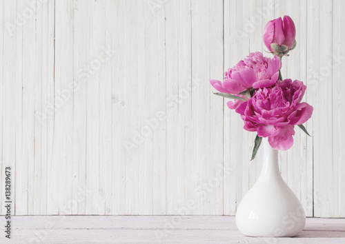 Peony flowers in  vase on white background