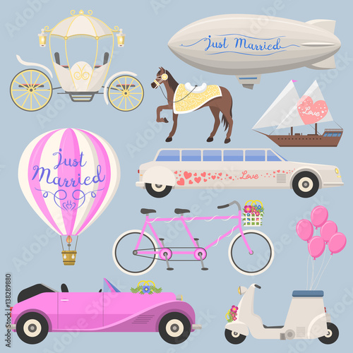 Wedding fashion transportation vector illustration.