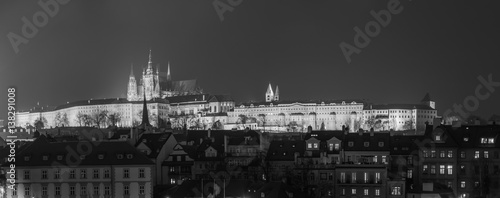 Prague is the capital of the Czech Republic. political and cultural center of Bohemia. Its historic center was included in the Unesco World Heritage. landscape at the castle in the night.