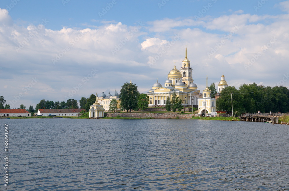 Summer view of the monastery of the Nilo-Stolobenskaya (Nil) deserts of lake Seliger, Tver region, Russia