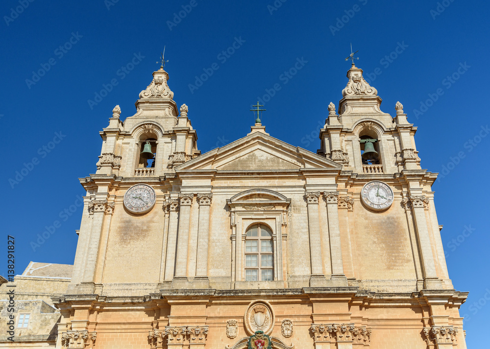 Mdina Cathedral facade, Malta 