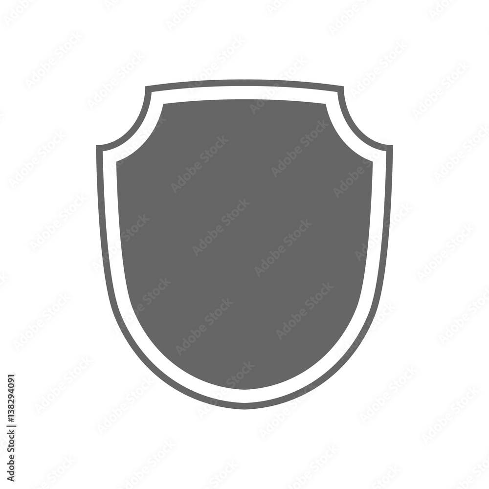 Shield shape icon. Gray label sign, isolated on white background. Symbol of protection, arms, security, safety. Flat retro style design. Element vintage heraldic emblem. Vector illustration Shield shape icon. Gray label sign, isolated on white background. Symbol of protection, arms, security, safety. Flat retro style design. Element vintage heraldic emblem. Vector illustration