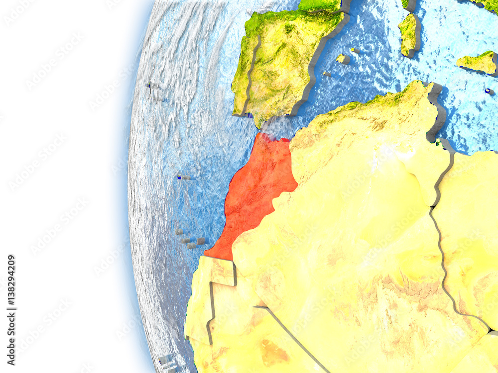 Morocco on model of Earth Morocco on model of Earth