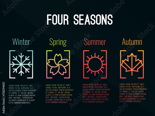 4 seasons icon sign in border gradients  with Snow Winter , Flower Spring , Sun Summer and maple leaf  Autumn vector design