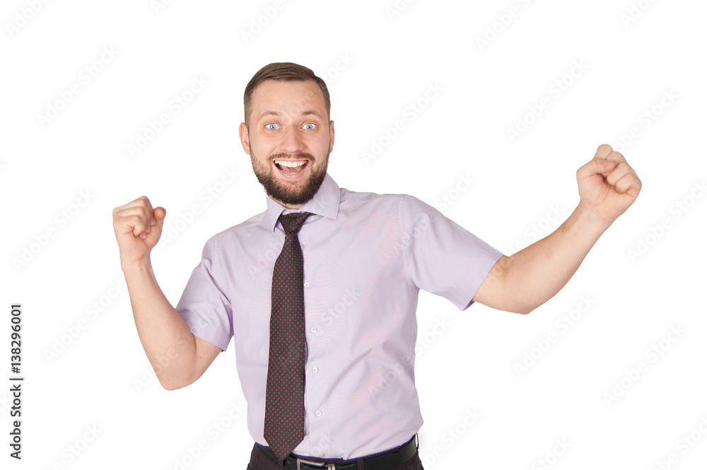 Young handsome businessman with raised hands, succes concept Young handsome businessman with raised hands, succes concept