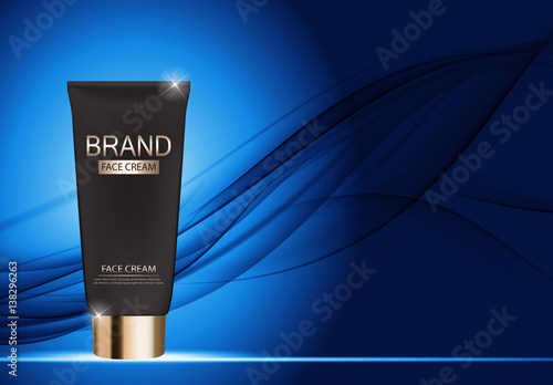 Face Cream Bottle Tube Template for Ads or Magazine Background. 