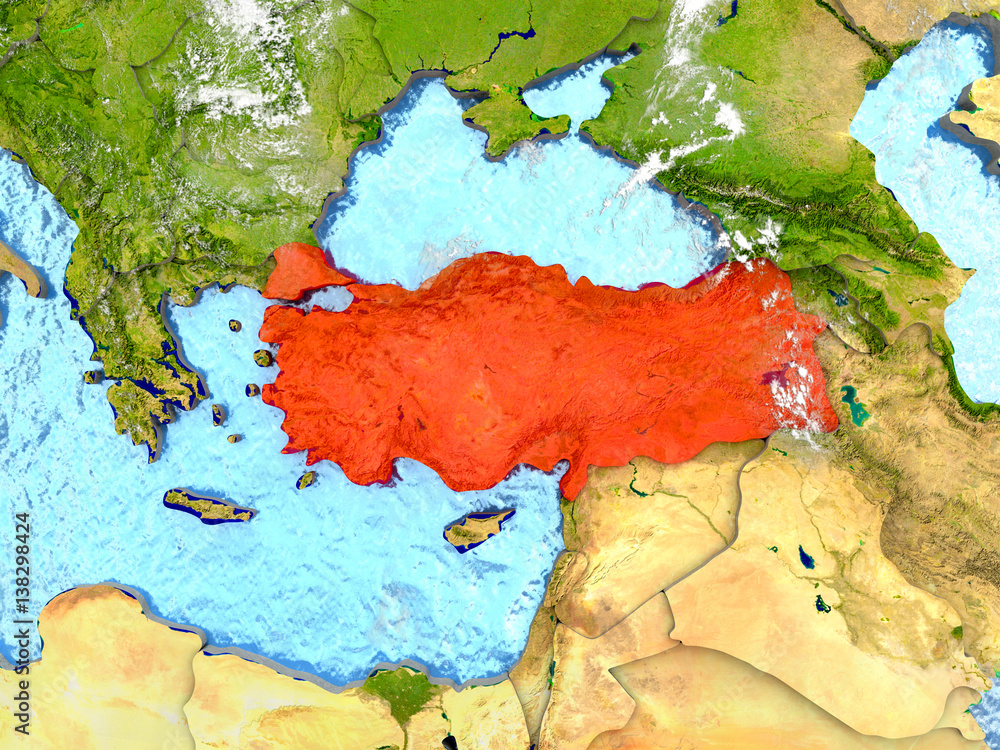 Turkey on map with clouds