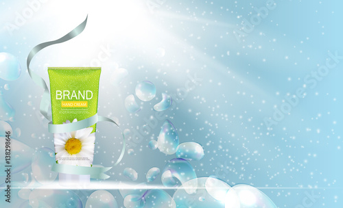 Hand Care Cream Bottle, Tube Template for Ads or Magazine Backgr