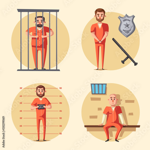 Prison. Criminal in uniform. Cartoon vector illustration
