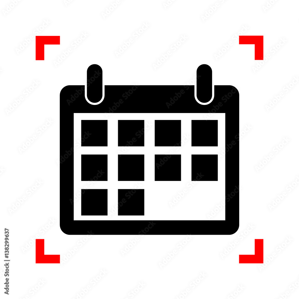 Calendar sign illustration. Black icon in focus corners on white Calendar sign illustration. Black icon in focus corners on white