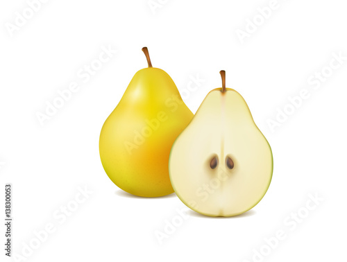 Fresh pears on a white background