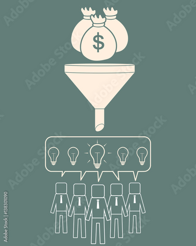 The concept of investment, money falling into the funnel.