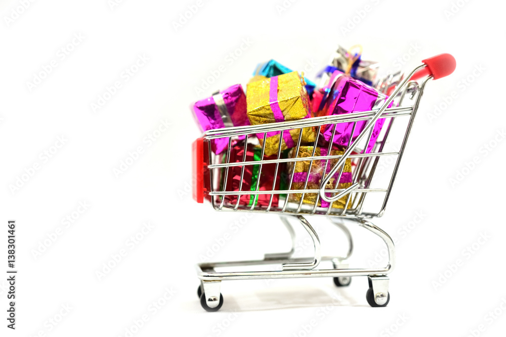 Shopping Cart with Christmas or New Year gifts