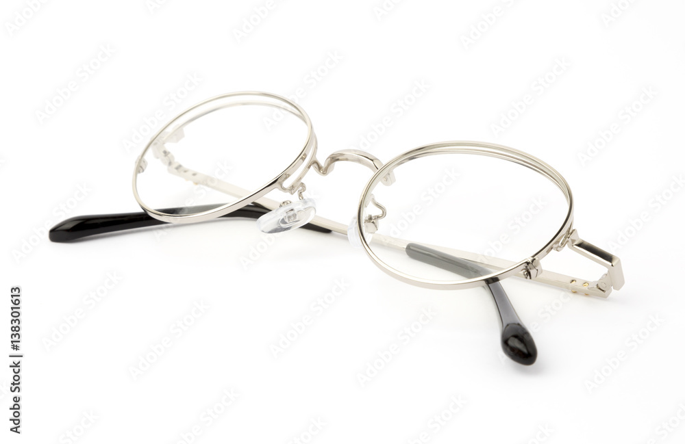 silver Eye Glasses Folded Isolated on White. silver Eye Glasses Folded Isolated on White.
