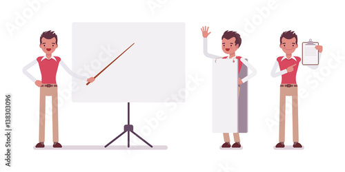 Set of young male office worker with frames for copyspace