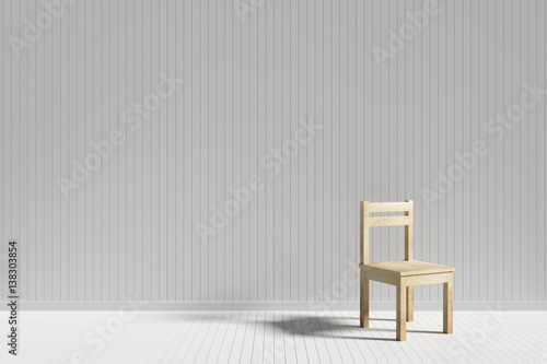 wood chair in a wood white color room   3D rendering