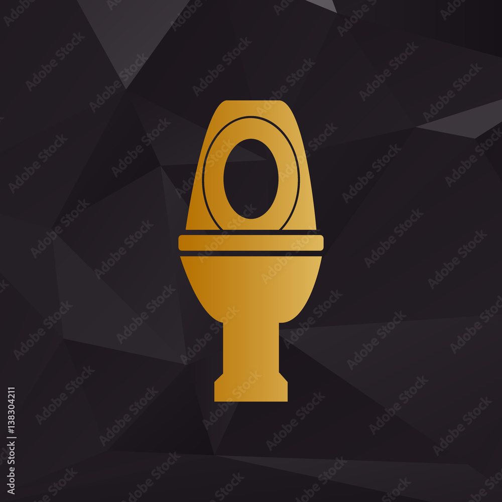 Toilet sign illustration. Golden style on background with polygons