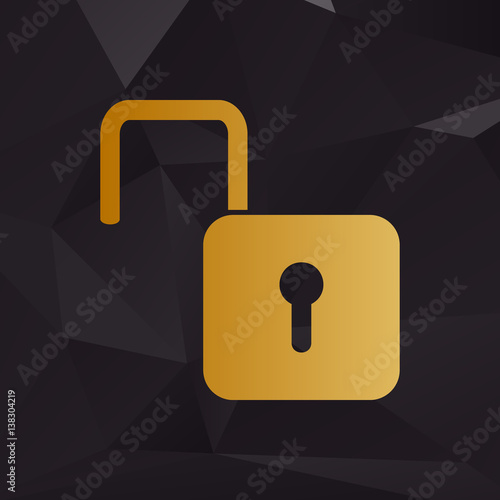 Unlock sign illustration. Golden style on background with polygons.