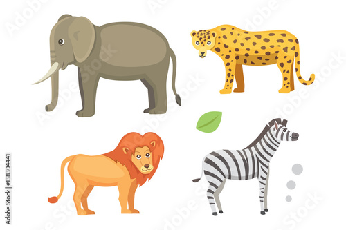 African animals cartoon vector set. elephant  rhino  giraffe  cheetah  zebra  hyena  lion  hippo  crocodile  gorila and outhers. safari isolated illustratio.