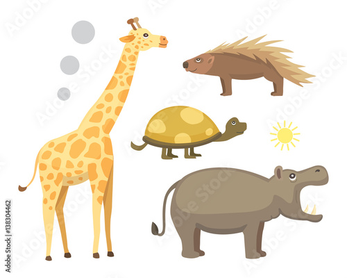 African animals cartoon vector set. elephant, rhino, giraffe, cheetah, zebra, hyena, lion, hippo, crocodile, gorila and outhers. safari isolated illustratio. © denis08131
