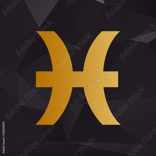 Pisces sign illustration. Golden style on background with polygons.