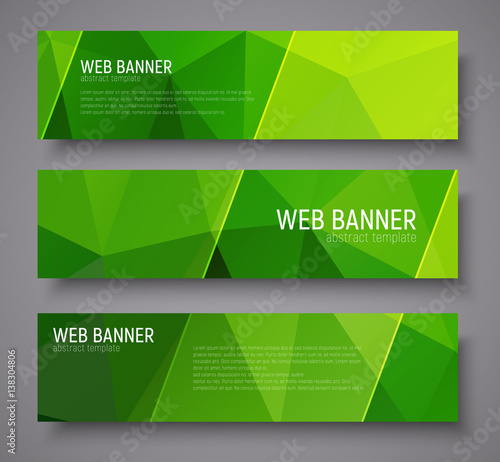 Banner with green polygonal background, transparent diagonal dies