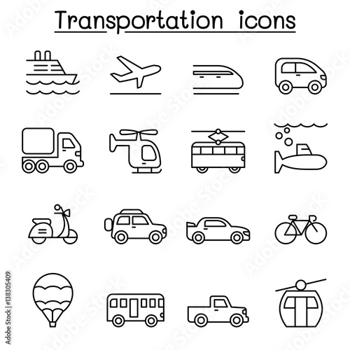 Transport & Logistic icon set in thin line style