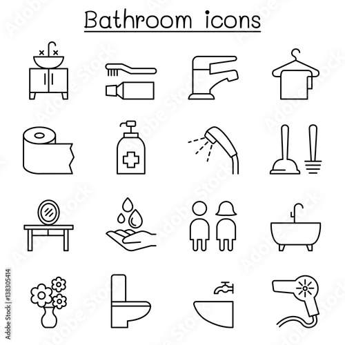 Bathroom icon set in thin line style