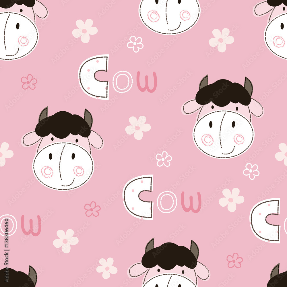 Seamless pattern with cute cows
