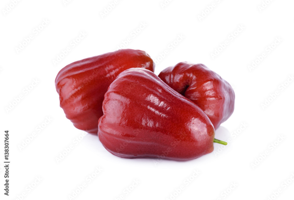 fresh rose apple with stem on white background fresh rose apple with stem on white background