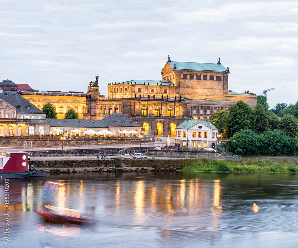 Fototapeta premium Dresden night landscape with medieval architecture and Elbe river, Germany