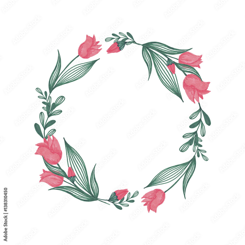 Obraz premium Floral Wreath Hand-Painted Spring Illustration