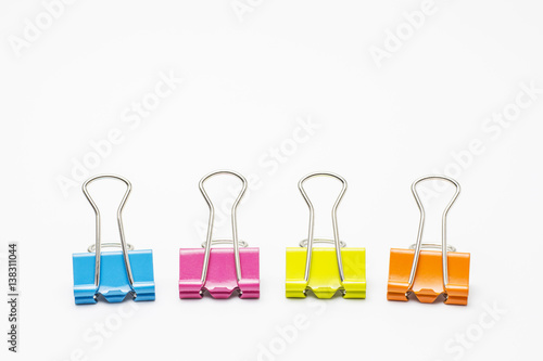 Colorful paper clips isolated on white background, Copy space.