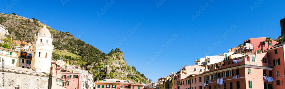 Quaint Village of Vernazza, Cinque Terre. Beautiful colorful homes of Town center