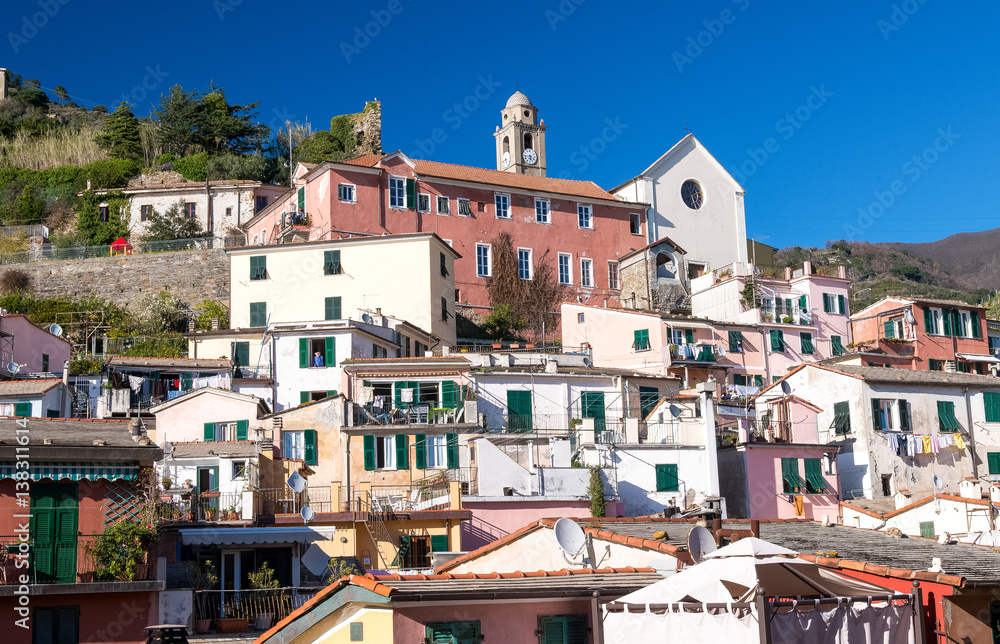 Quaint Village of Vernazza, Cinque Terre. Beautiful colorful homes of Town center