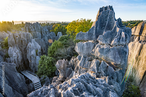 Beautiful sunset in Stone Forest in Shilin, Kunming, Yunnan province, China