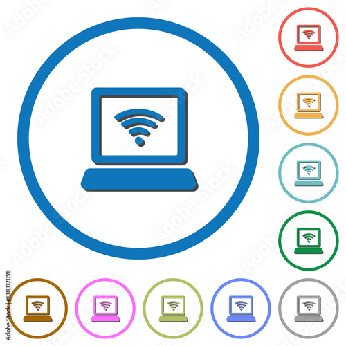 Laptop computer with wireless symbol icons with shadows and outlines