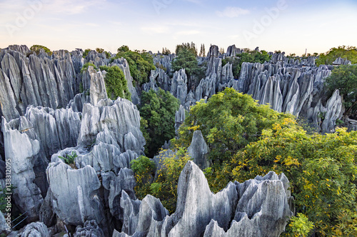 Beautiful sunset in Stone Forest in Shilin, Kunming, Yunnan province, China