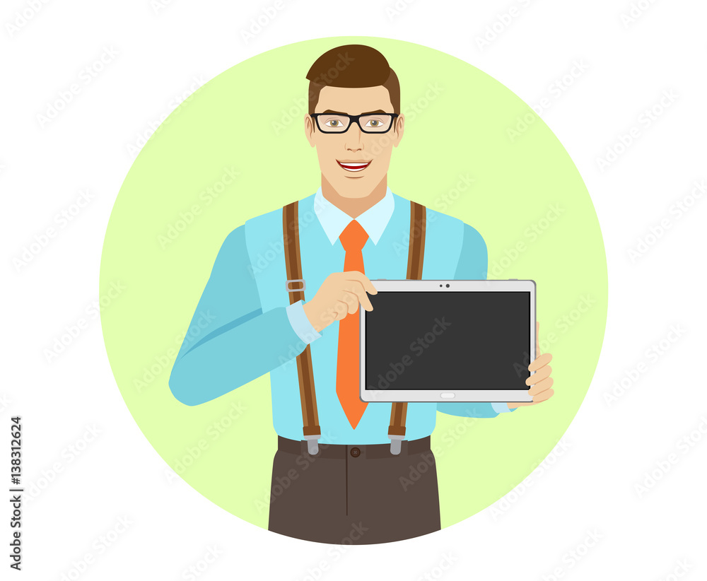Businessman showing blank digital tablet PC Businessman showing blank digital tablet PC