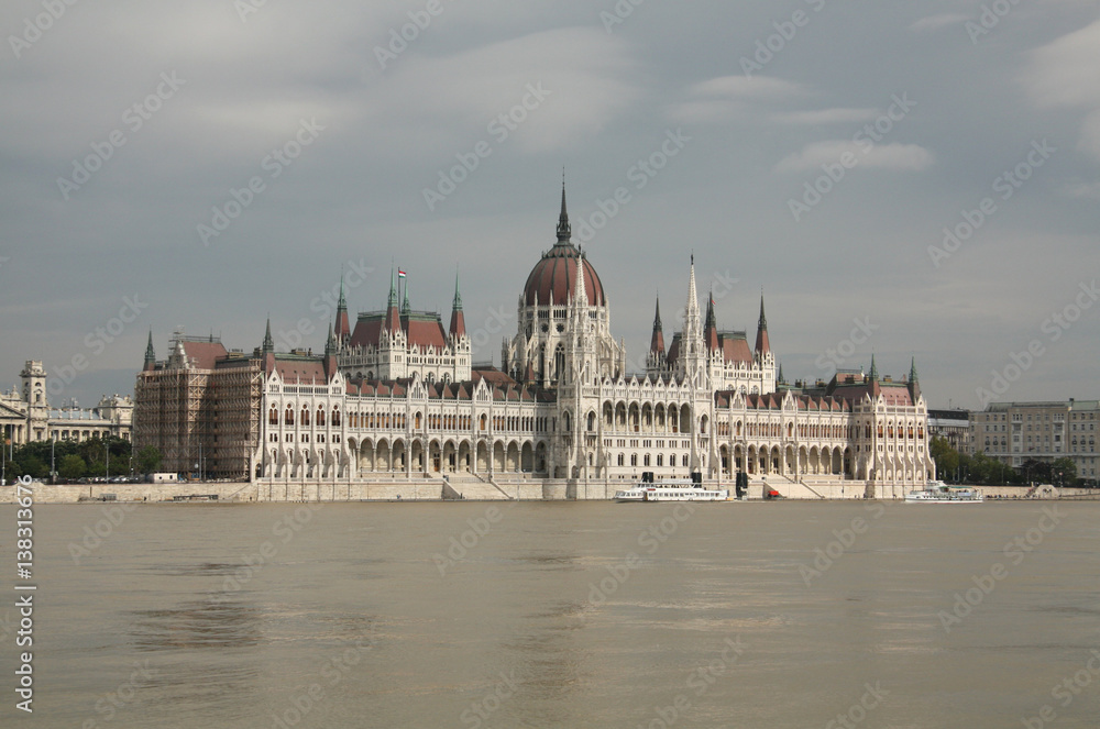 Fototapeta premium Hungarian parliament building by Danube river. Budapest