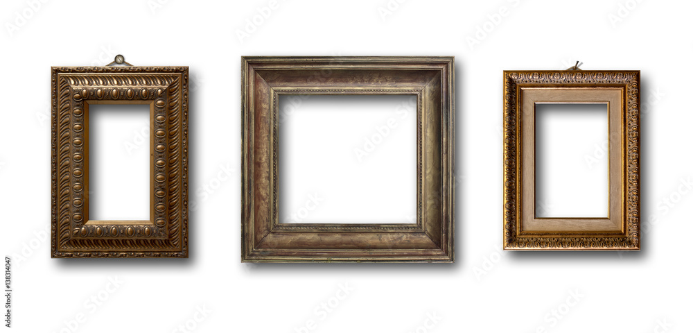 Set of picture gold wooden frame on isolated background Set of picture gold wooden frame on isolated background