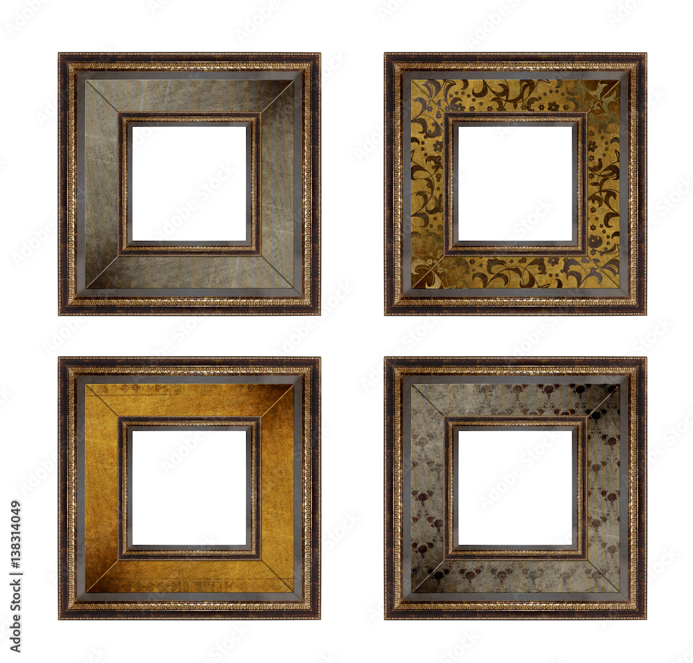 Set of picture gold wooden frame on isolated background Set of picture gold wooden frame on isolated background