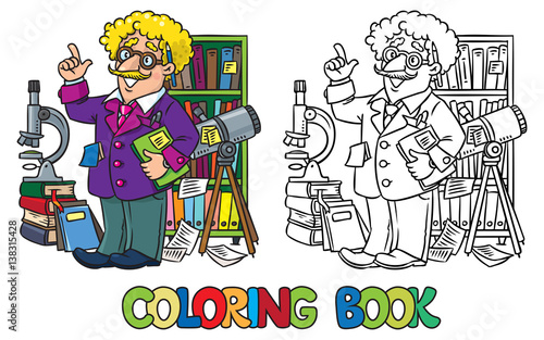 Coloring book of funny scientist or inventor