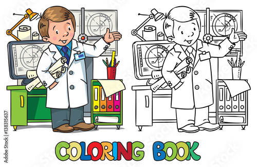 Engineer coloring book. Profession ABC series