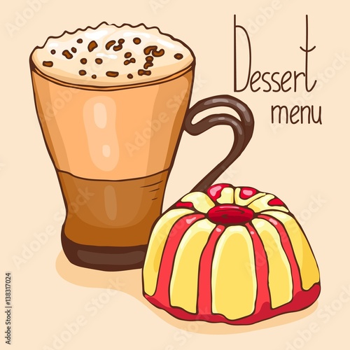 Coffee and dessert. Vector illustration, cartoon style