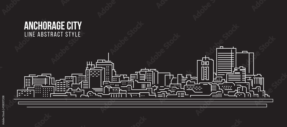 Cityscape Building Line art Vector Illustration design - Anchorage city