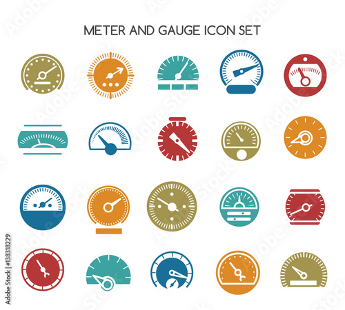 Speed gauge icons. Vector circular barometer or meter sign
