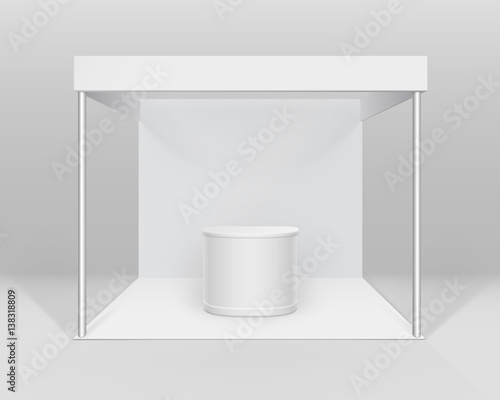 Vector White Blank Indoor Trade exhibition Booth Standard Stand for Presentation with Counter Isolated on Background