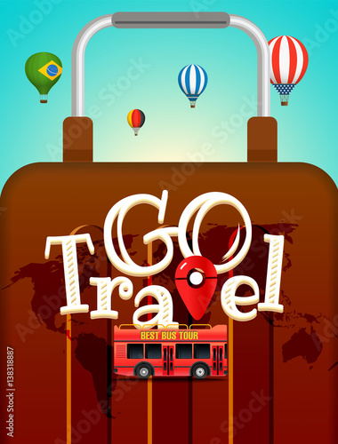 Vacation travelling concept. Vector travel illustration with different famous sights